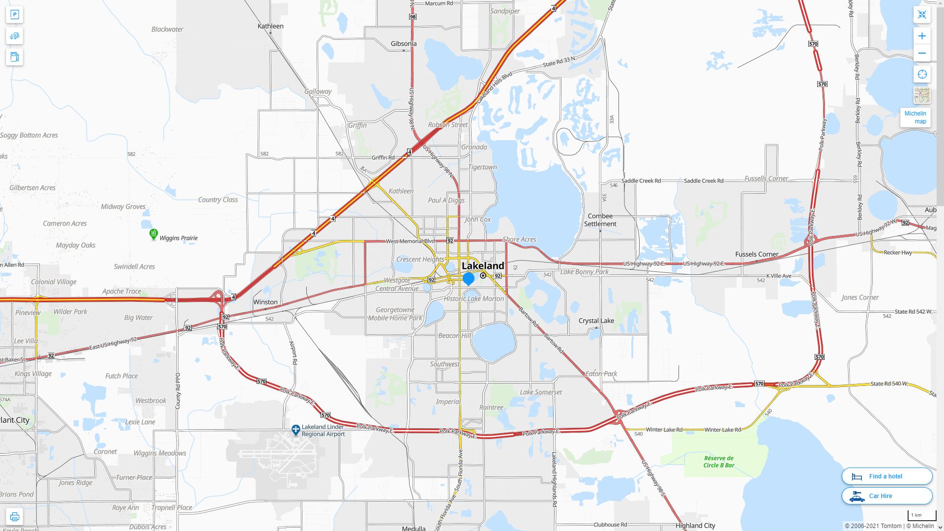 Lakeland Florida Highway and Road Map